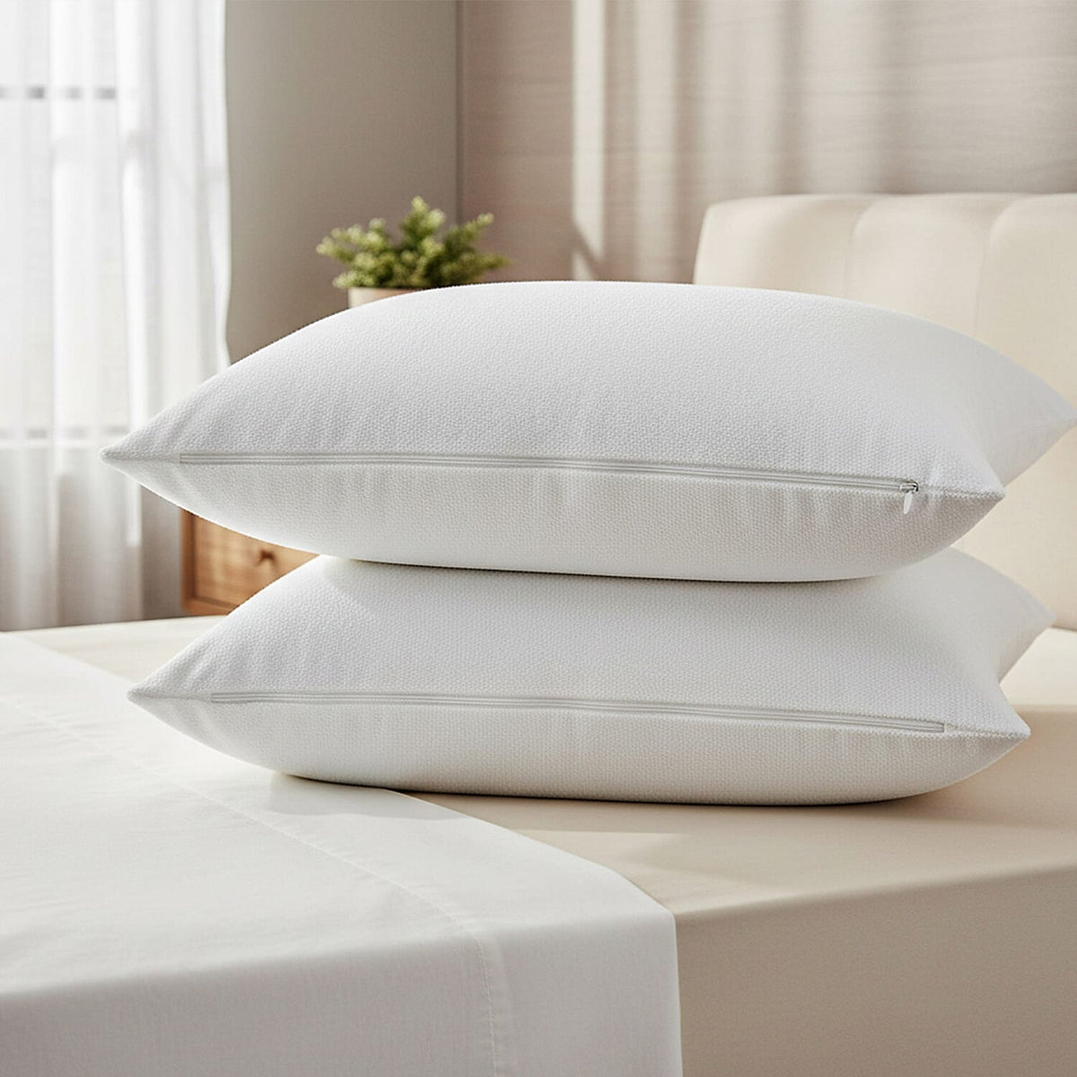 Set of 2 Terry Towelling Water Proof Pillow Protectors (74x48cm) - White 8249096 1