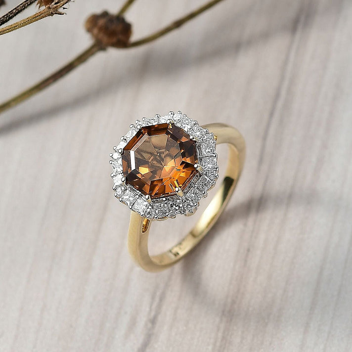 Certified &amp; Appraised LUXURIANT AAA Golden Turkizite, Lab Grown Diamond GH, SI Solitaire Ring in 10K Yellow Gold, Gold Wt.3.22 Gms  4.450  Ct. 8249113 2