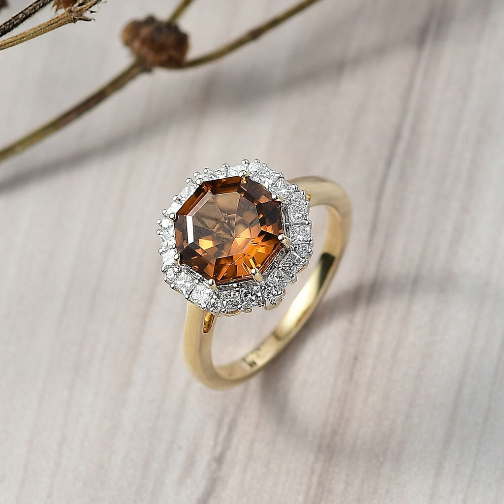Luxuriant 10K Yellow Gold AAA Golden Turkizite, Lab Grown Diamond GH, SI Solitaire Ring, Gold Wt.3.28 Gms  4.450  Ct._8249115_1