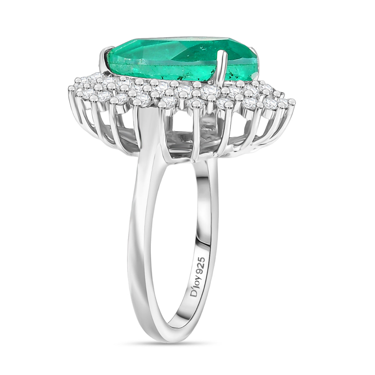 D'Joy Emeraldine Triplet Quartz &amp; White Zircon Halo Ring in Platinum Overlay Sterling Silver 7.61 Ct. V32577370 3