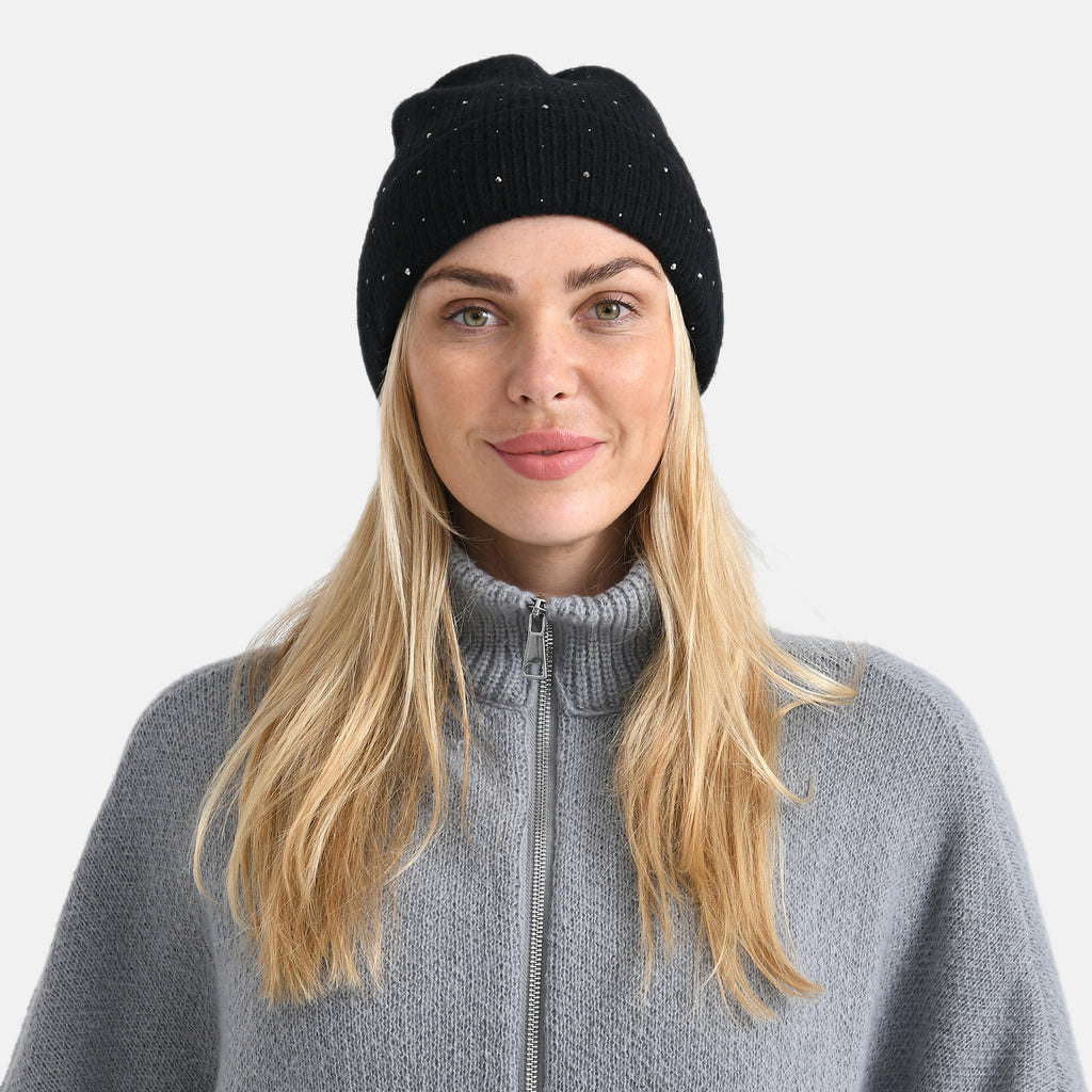 La Marey Pattern Beanie Hat (22 x 21 cm) - Black with Stones_8249754_3