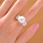 D'joy White Edison Pearl & White Mother Of Pearl Ring in Rhodium Overlay Sterling Silver 15.00 Ct._8249869_1
