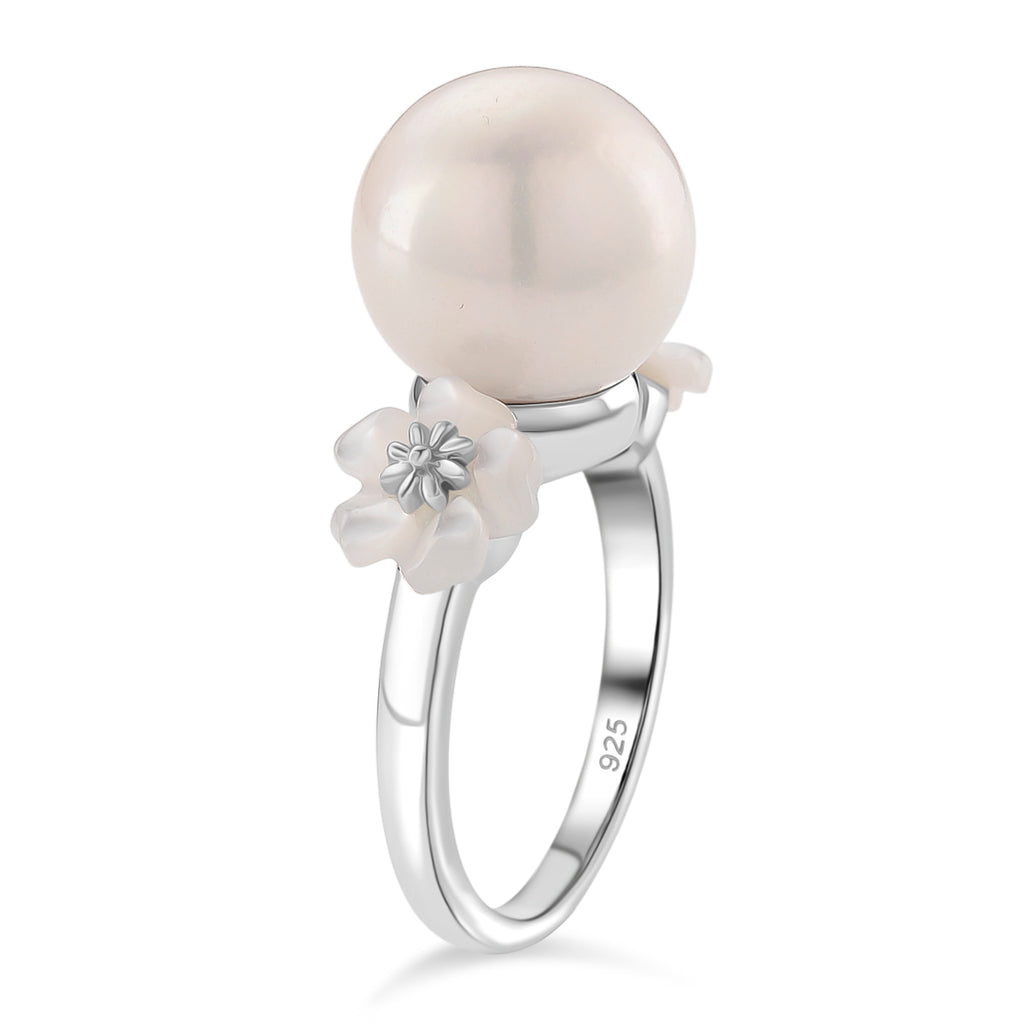 D'joy White Edison Pearl & White Mother Of Pearl Ring in Rhodium Overlay Sterling Silver 15.00 Ct._8249869_2
