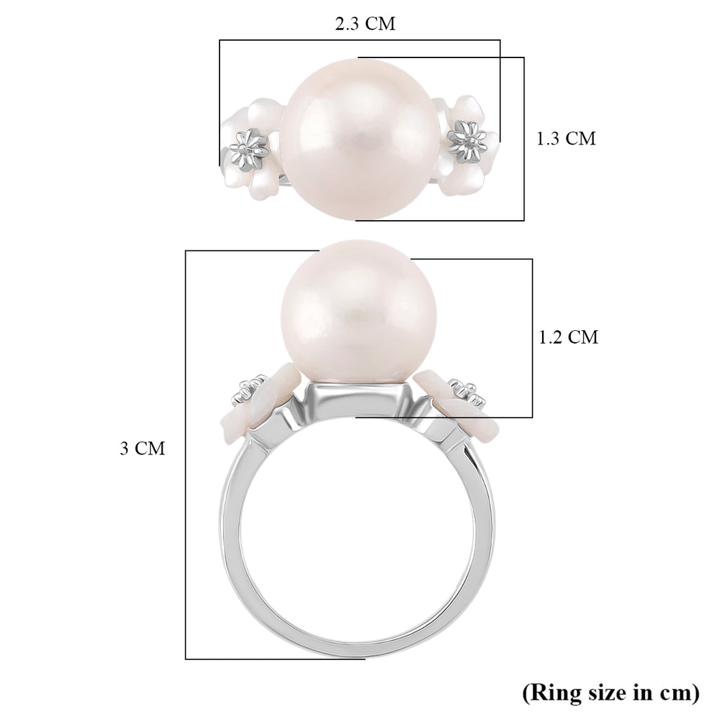 D'joy White Edison Pearl & White Mother Of Pearl Ring in Rhodium Overlay Sterling Silver 15.00 Ct._8249869_4