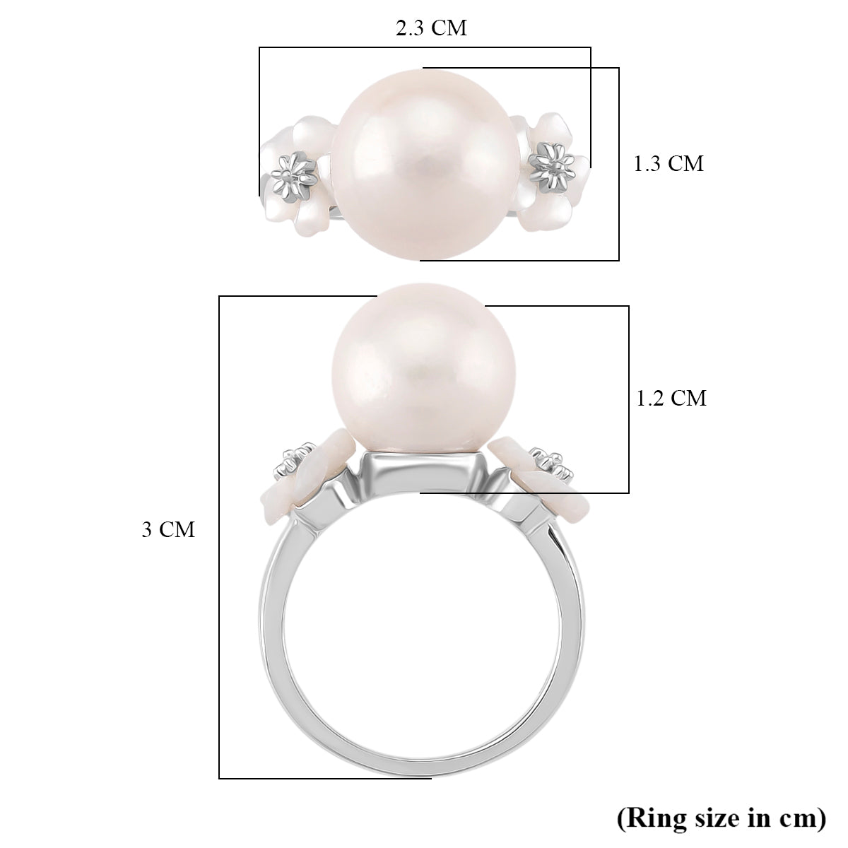 D'joy White Edison Pearl &amp; White Mother Of Pearl Ring in Rhodium Overlay Sterling Silver 15.00 Ct. 8249869 5