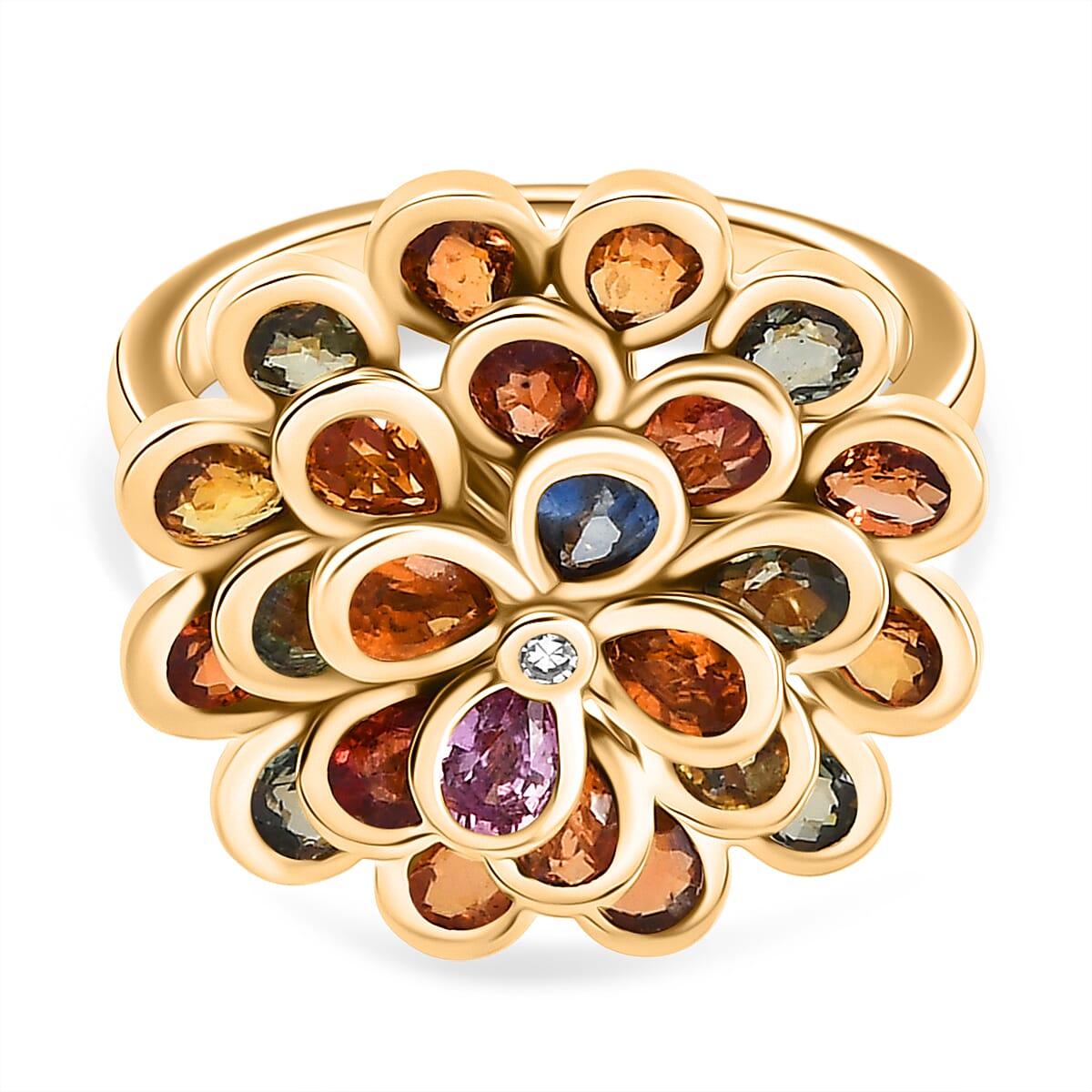 D'Joy Multi Sapphire, Blue Sapphire, Pink Sapphire, Lab Grown Diamond Floral Ring in 18K Vermeil Yellow Gold Over Sterling Silver 4.86 Ct. 8249883 0