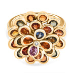 D'Joy Rainbow Sapphire & Lab Grown Diamond (SI/G-H) Floral Cluster Ring in 18K Vermeil Yellow Gold Plated Sterling Silver 4.86 Ct._8249883