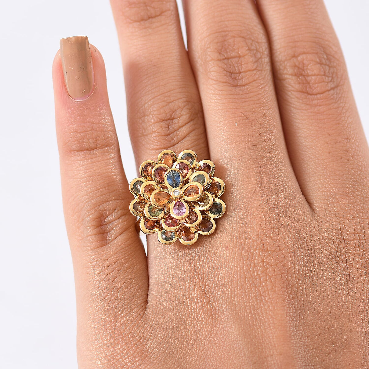 D'Joy Multi Sapphire, Blue Sapphire, Pink Sapphire, Lab Grown Diamond Floral Ring in 18K Vermeil Yellow Gold Over Sterling Silver 4.86 Ct. 8249883 3