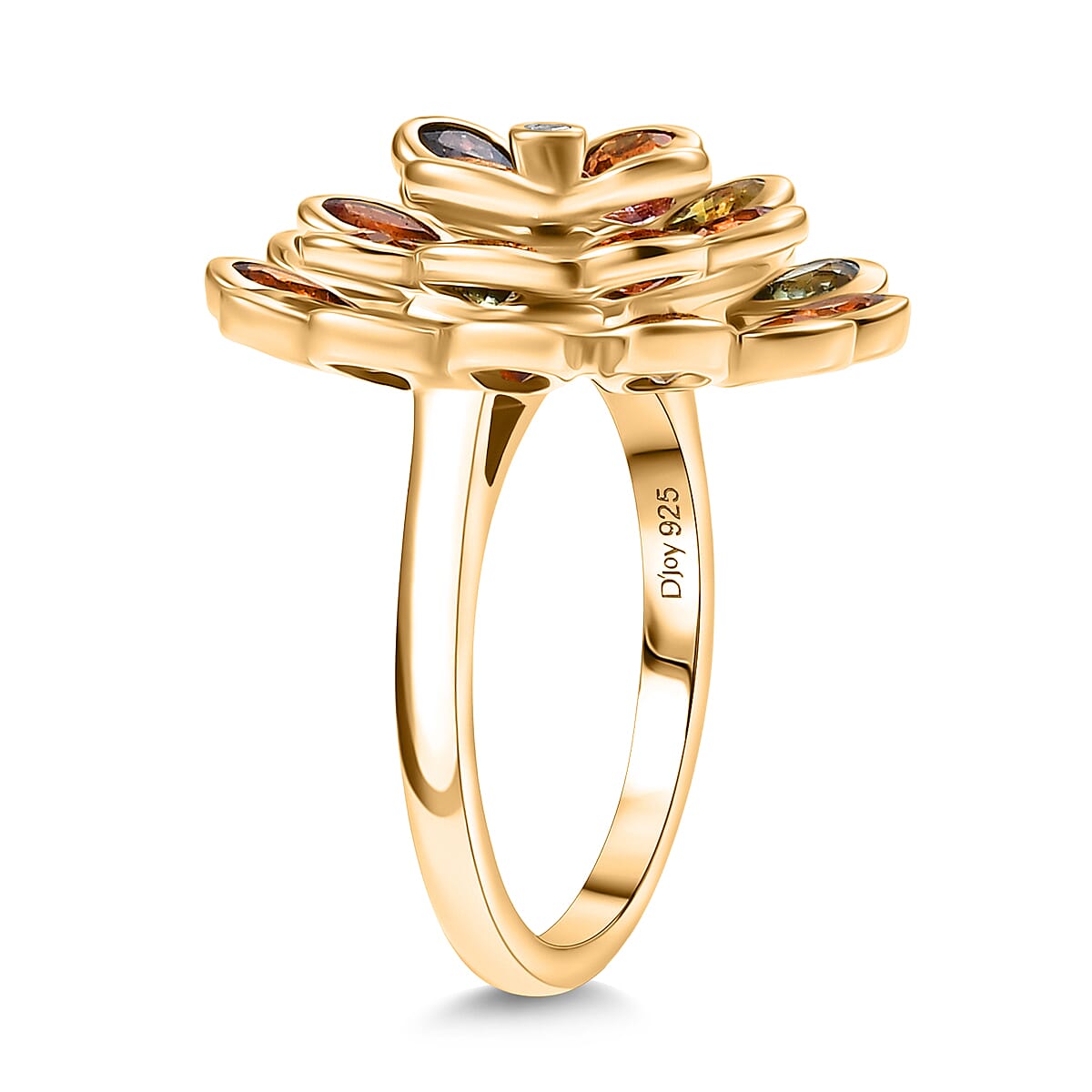 D'Joy Multi Sapphire, Blue Sapphire, Pink Sapphire, Lab Grown Diamond Floral Ring in 18K Vermeil Yellow Gold Over Sterling Silver 4.86 Ct. 8249883 4