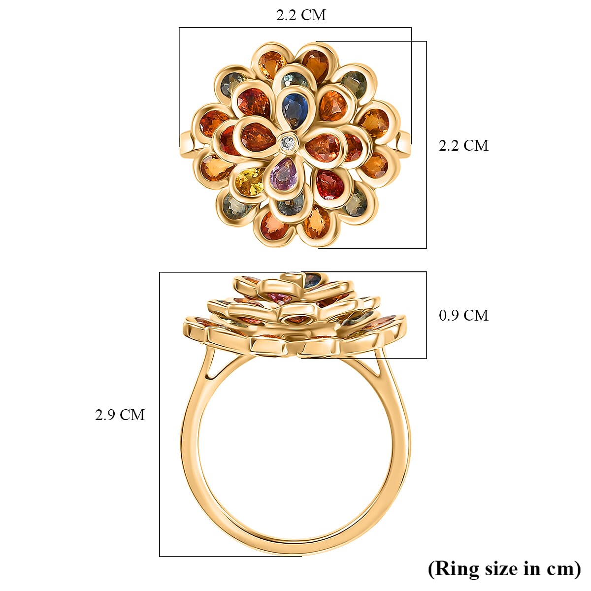 D'Joy Multi Sapphire, Blue Sapphire, Pink Sapphire, Lab Grown Diamond Floral Ring in 18K Vermeil Yellow Gold Over Sterling Silver 4.86 Ct. 8249883 6