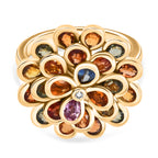 D'Joy Rainbow Sapphire & Lab Grown Diamond (SI/G-H) Floral Cluster Ring in 18K Vermeil Yellow Gold Plated Sterling Silver 4.86 Ct._8249889