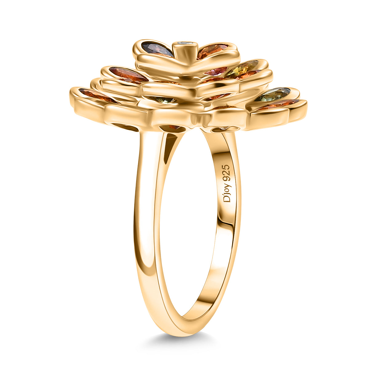 D'Joy Multi Sapphire, Blue Sapphire, Pink Sapphire, Lab Grown Diamond Floral Ring in 18K Vermeil Yellow Gold Over Sterling Silver 4.86 Ct. V32520064 4