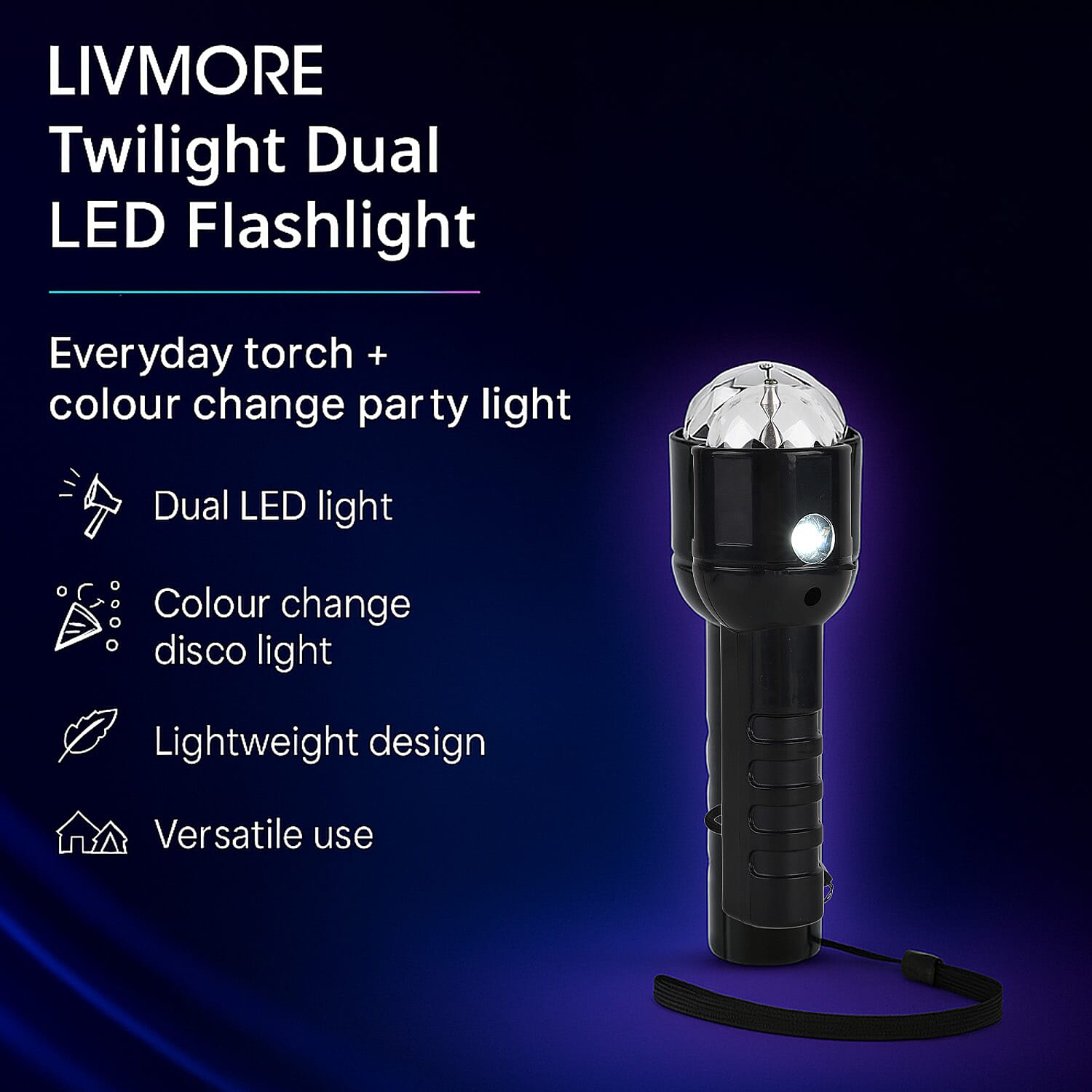 LIVMORE Twilight Dual LED Flashlight With Colour Change Party Light V32366801 2