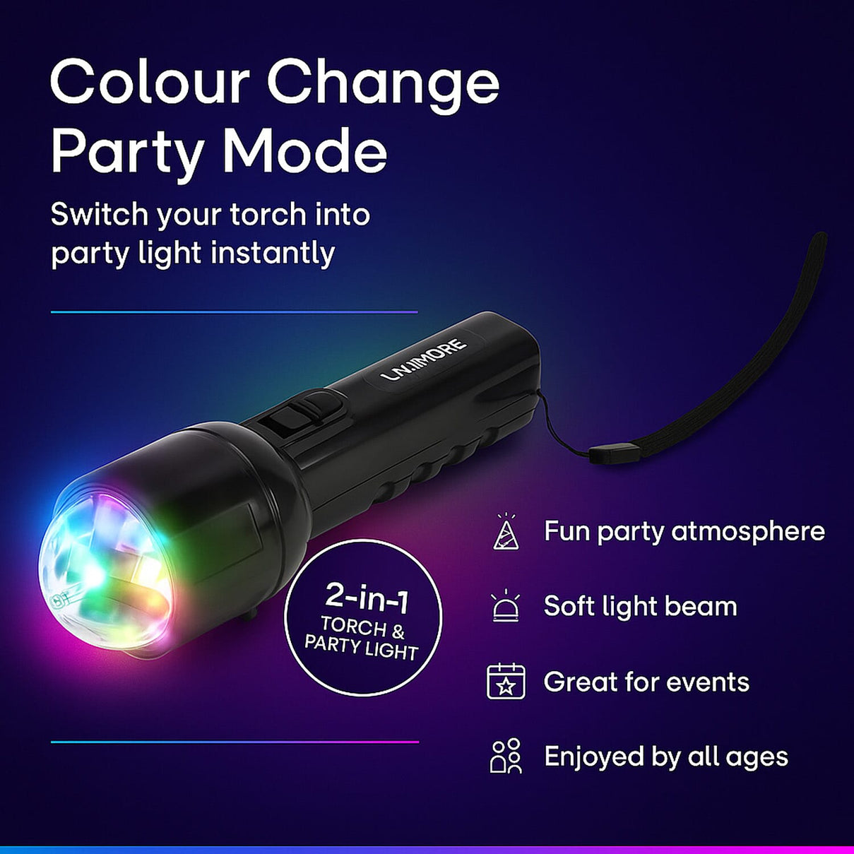LIVMORE Twilight Dual LED Flashlight With Colour Change Party Light V32351282 3