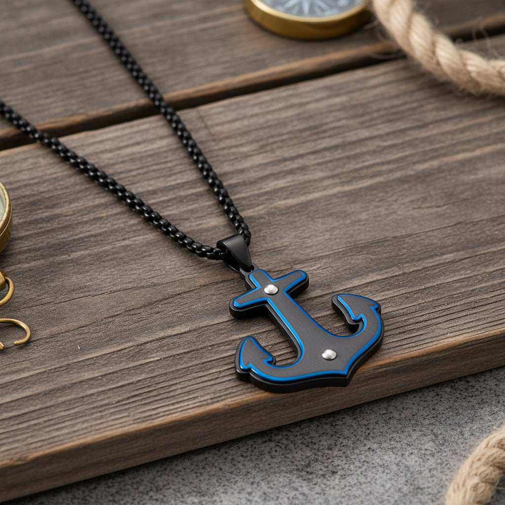 Anchor Necklace (Size - 24 + 2 Ext) in Black Colour V32531054 2