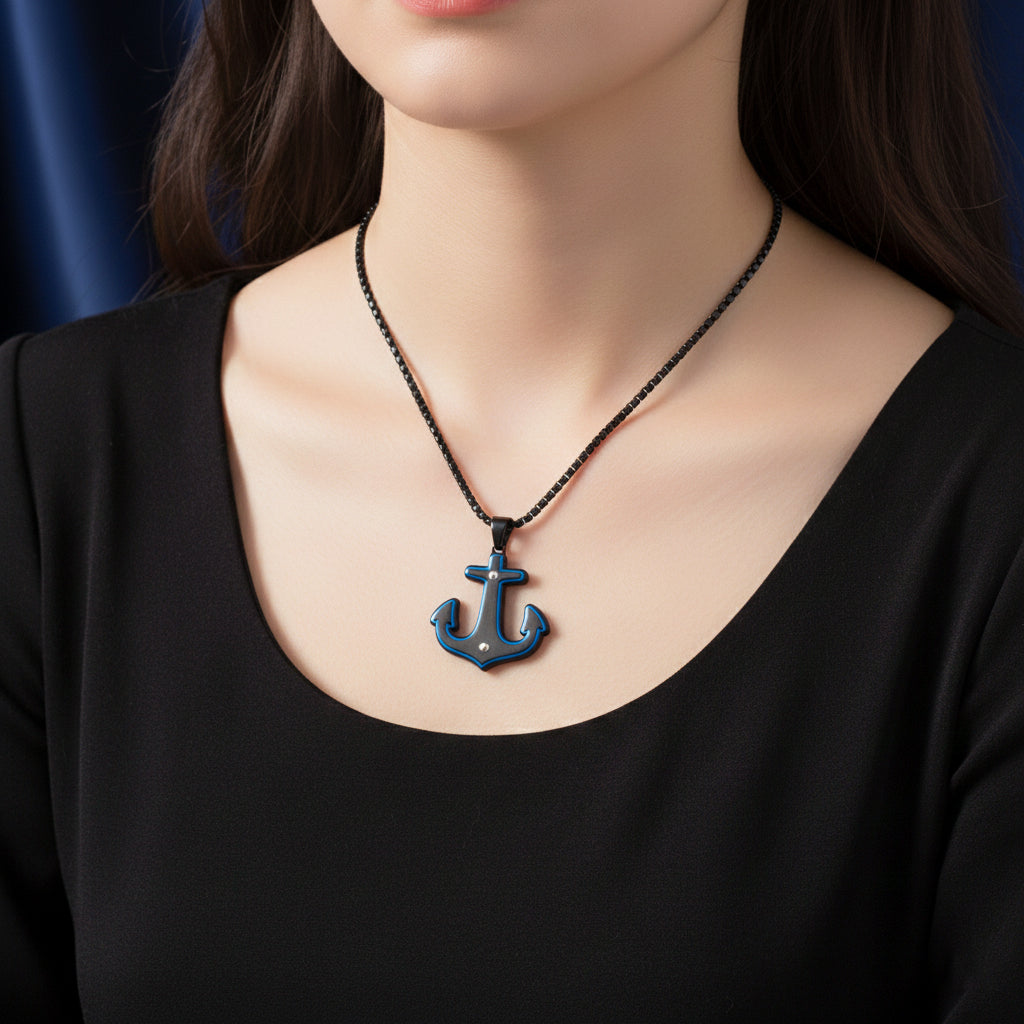 Anchor Necklace (Size - 24 + 2 Ext) in Black Colour V32531054 3
