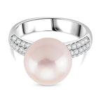 D'Joy White Edison Pearl & White Zircon Ring in Rhodium Overlay Sterling Silver 14.06 Ct._8249994