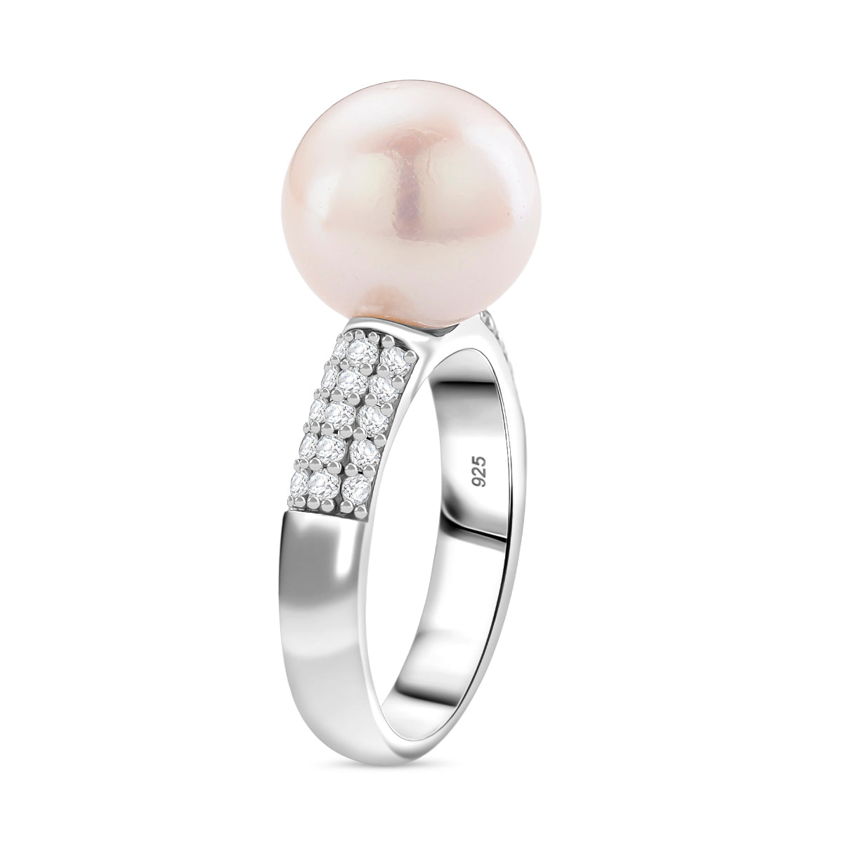 D'Joy White Edison Pearl &amp; White Zircon Ring in Rhodium Overlay Sterling Silver 14.06 Ct. 8249994 3