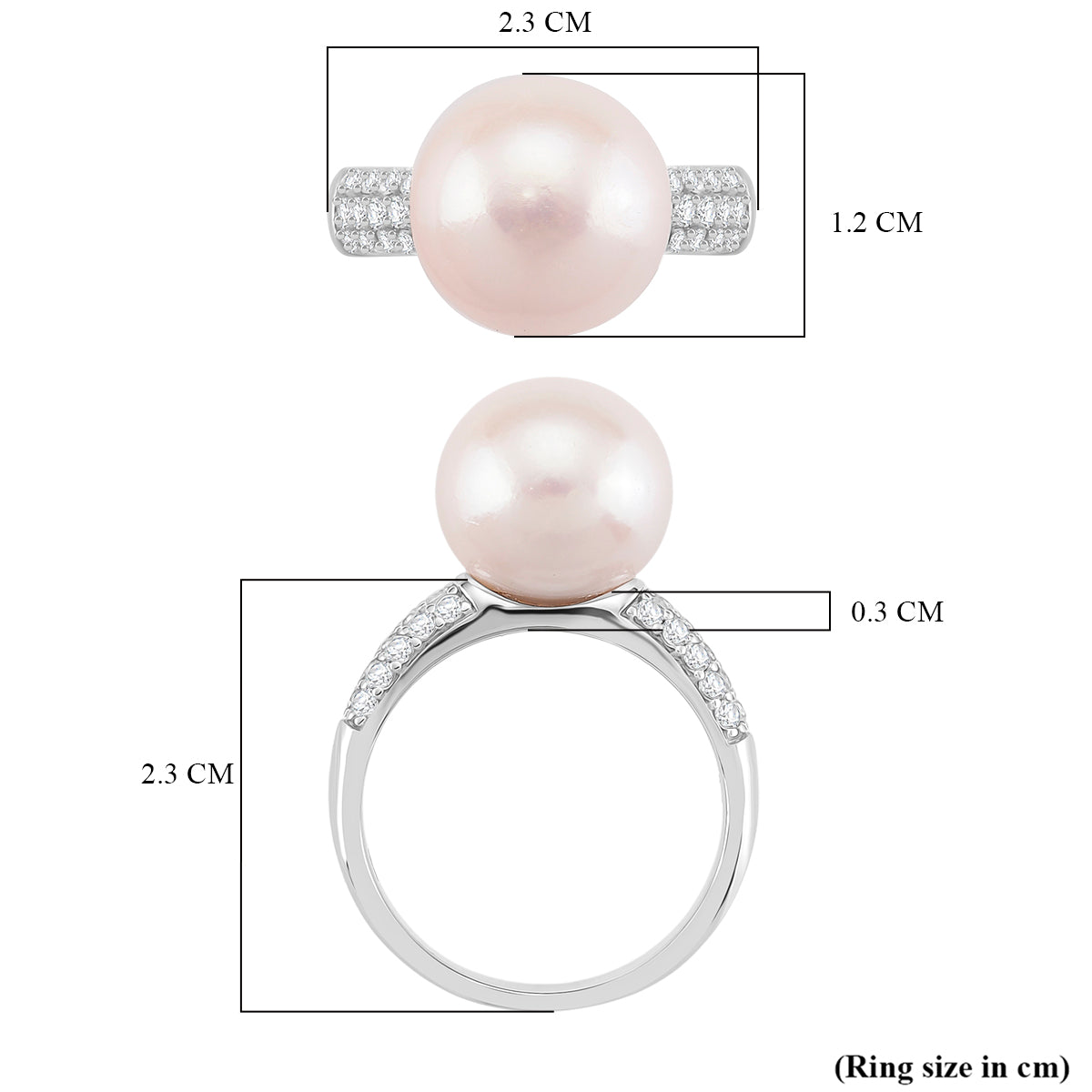 D'Joy White Edison Pearl &amp; White Zircon Ring in Rhodium Overlay Sterling Silver 14.06 Ct. 8249994 5