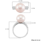 D'Joy White Edison Pearl & White Zircon Ring in Rhodium Overlay Sterling Silver 14.06 Ct._8249994_4
