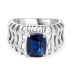 Natural Kashmir Kyanite & White Zircon Ring in Rhodium Overlay Sterling Silver 3.09 Ct._8250046