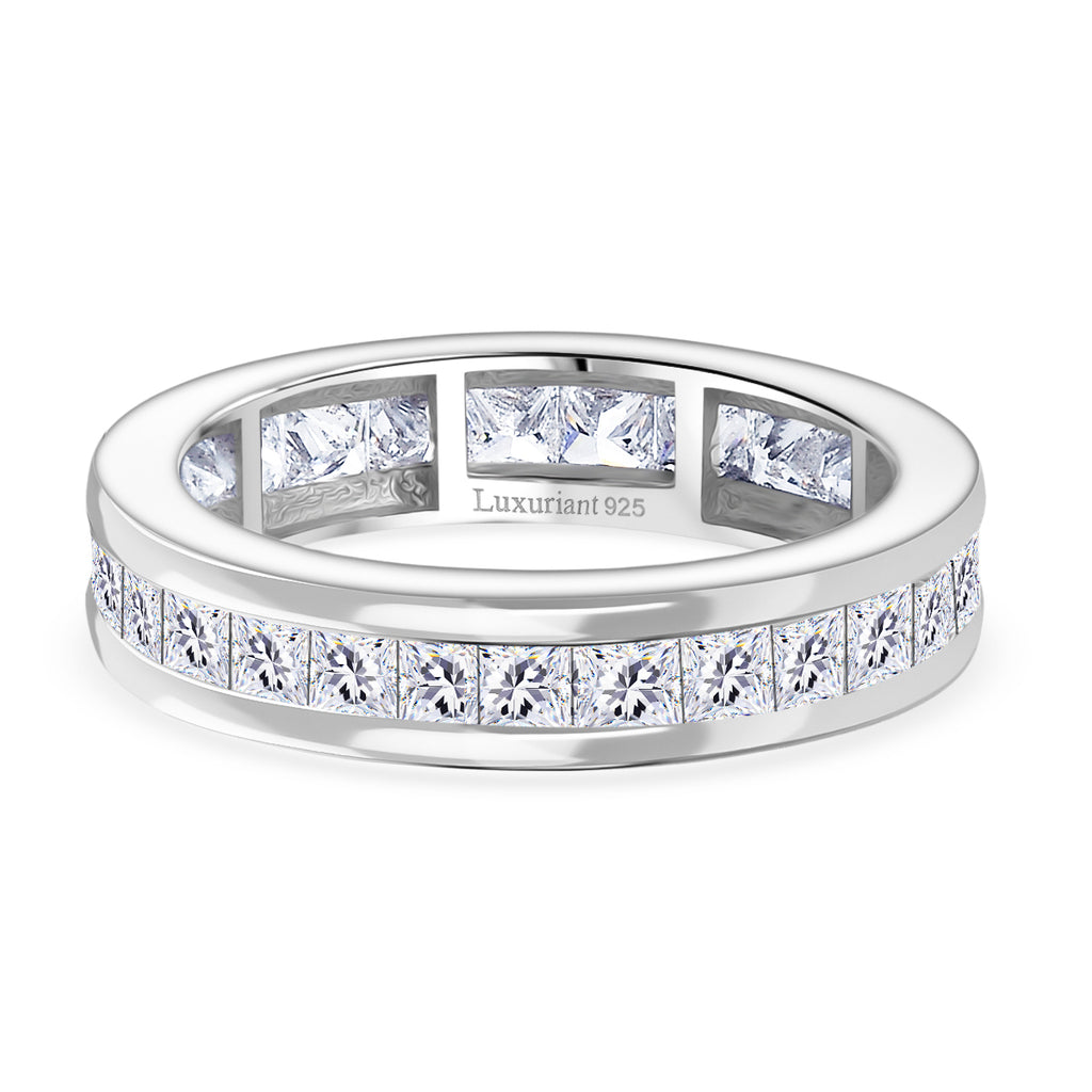 Luxuriant Lab Grown Diamond (VS/EF) Band Ring in Rhodium Overlay Sterling Silver 1.85 Ct._8250211