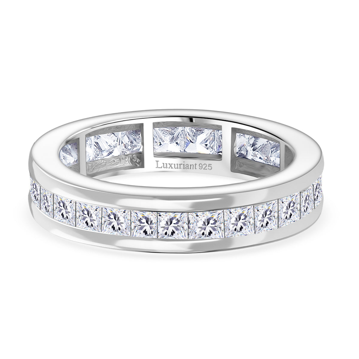 LUXURIANT 1.82 Ct. Lab Grown Diamond Full Eternity Band Ring in Rhodium Overlay Sterling Silver (VS-EF) 8250211 0