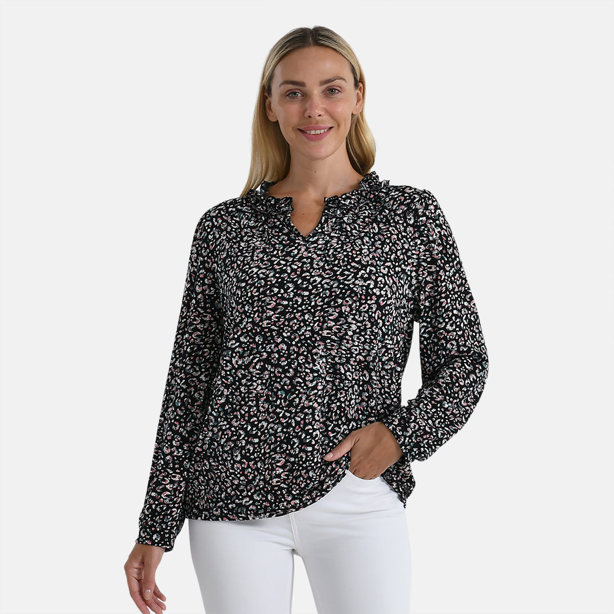 La Marey Jersey Blouse with Frill Collar (Size XL, 20-22) - Black V32533809 0
