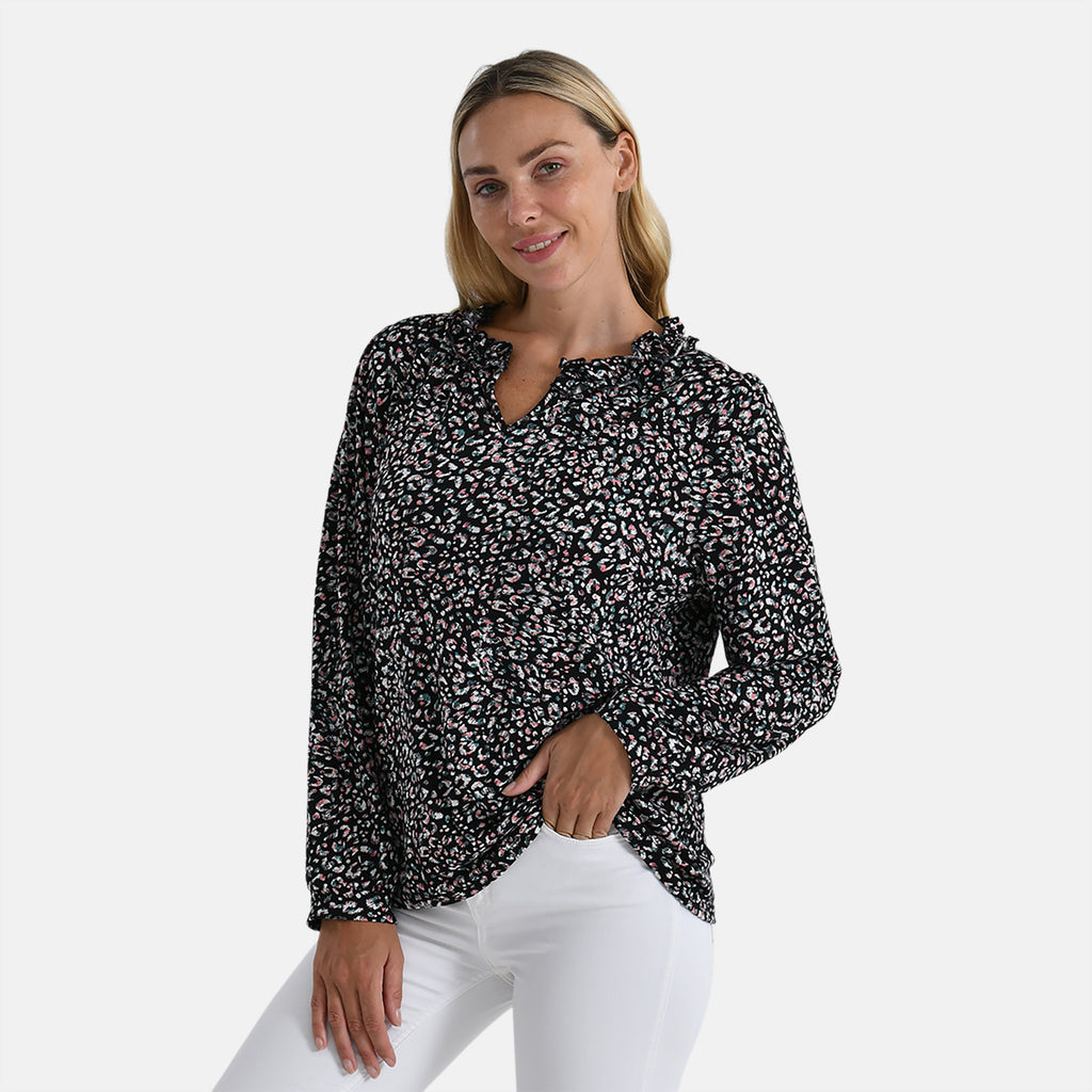 La Marey Jersey Blouse with Frill Collar (Size XL, 20-22) - Black_8250695_3