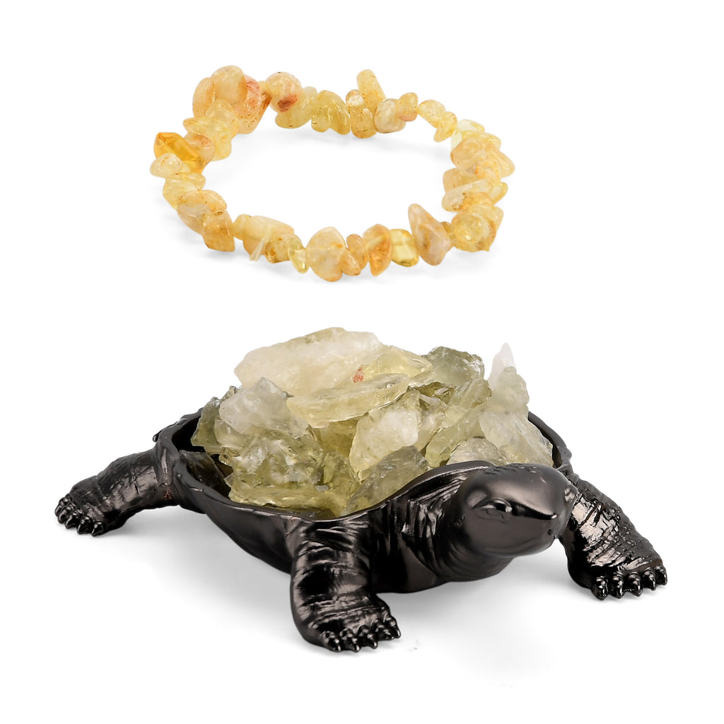 2-Piece Citrine Crystal Turtle with Matching Bracelet - Yellow_8250715