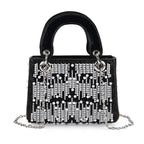 Designer Inspired- Toggle Clip Crystal Clutch Bag with Handle Drop - Black_8250747
