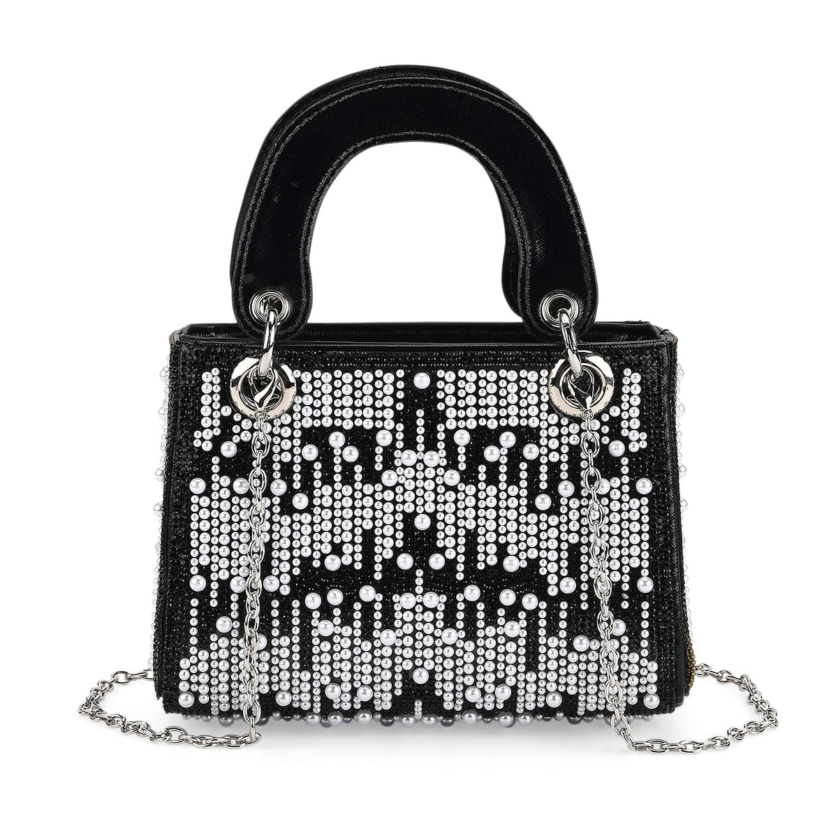 Designer Inspired- Toggle Clip Crystal Clutch Bag with Handle Drop - Black V32513854 0