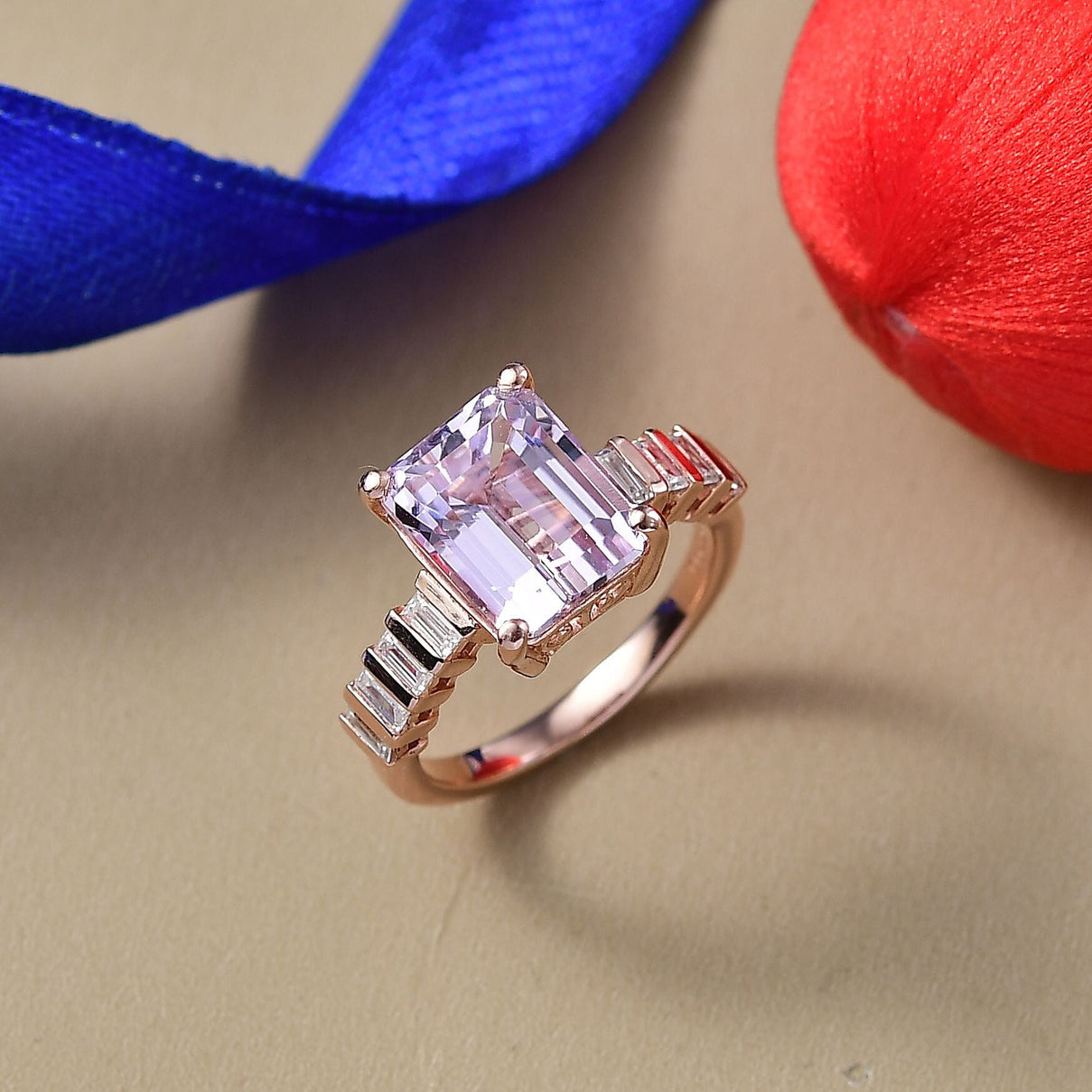 D'Joy Martha Rocha Kunzite &amp; Moissanite Ring in 18K Vermeil Rose Gold Plated Sterling Silver 4.68 Ct. 8251059 2