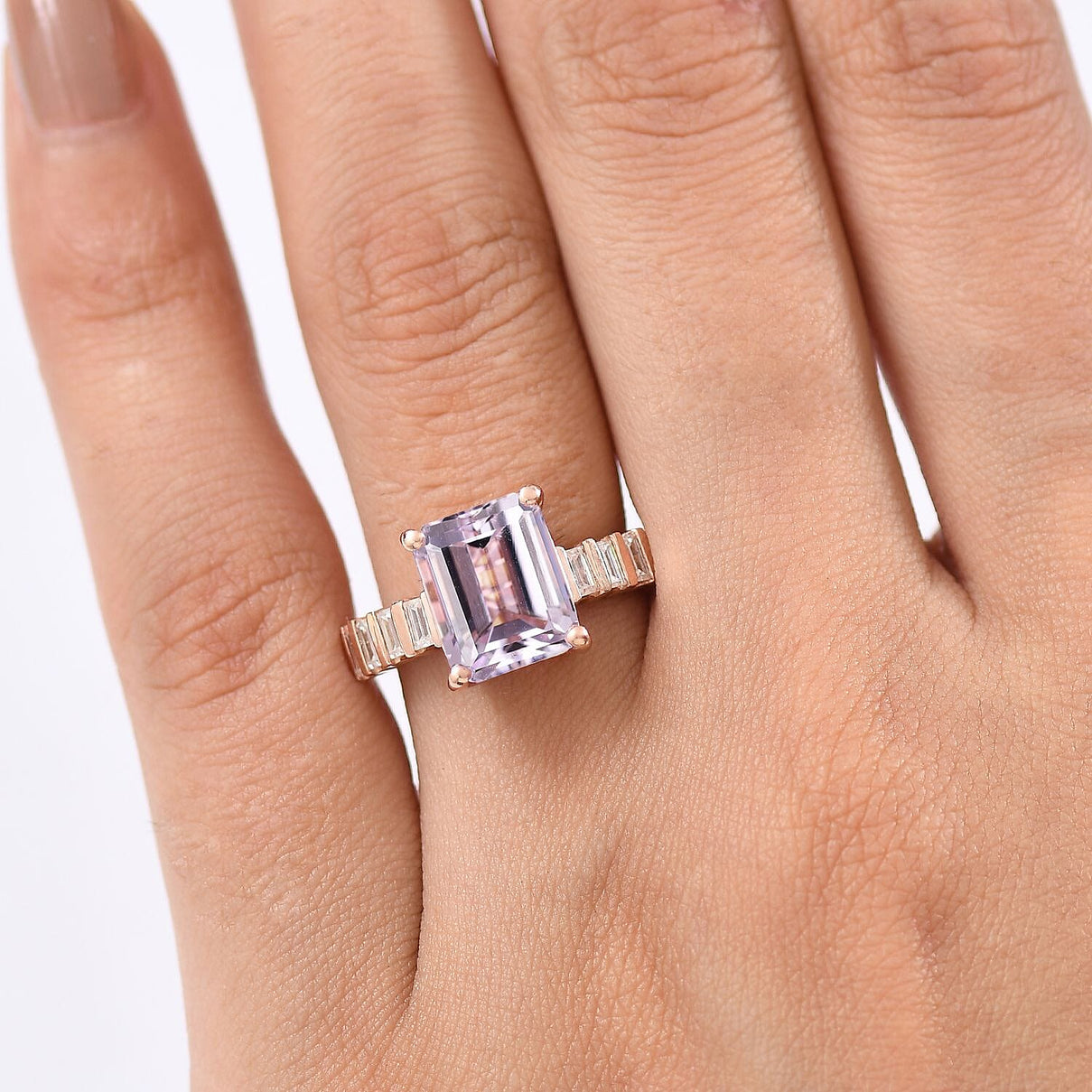 D'Joy Martha Rocha Kunzite &amp; Moissanite Ring in 18K Vermeil Rose Gold Plated Sterling Silver 4.68 Ct. 8251059 3