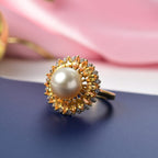 D'Joy Golden South Sea Pearl, Yellow Sapphire & White Zircon Ring in 18K Vermeil Yellow Gold Plated Sterling Silver 8.10 Ct._8251296_1