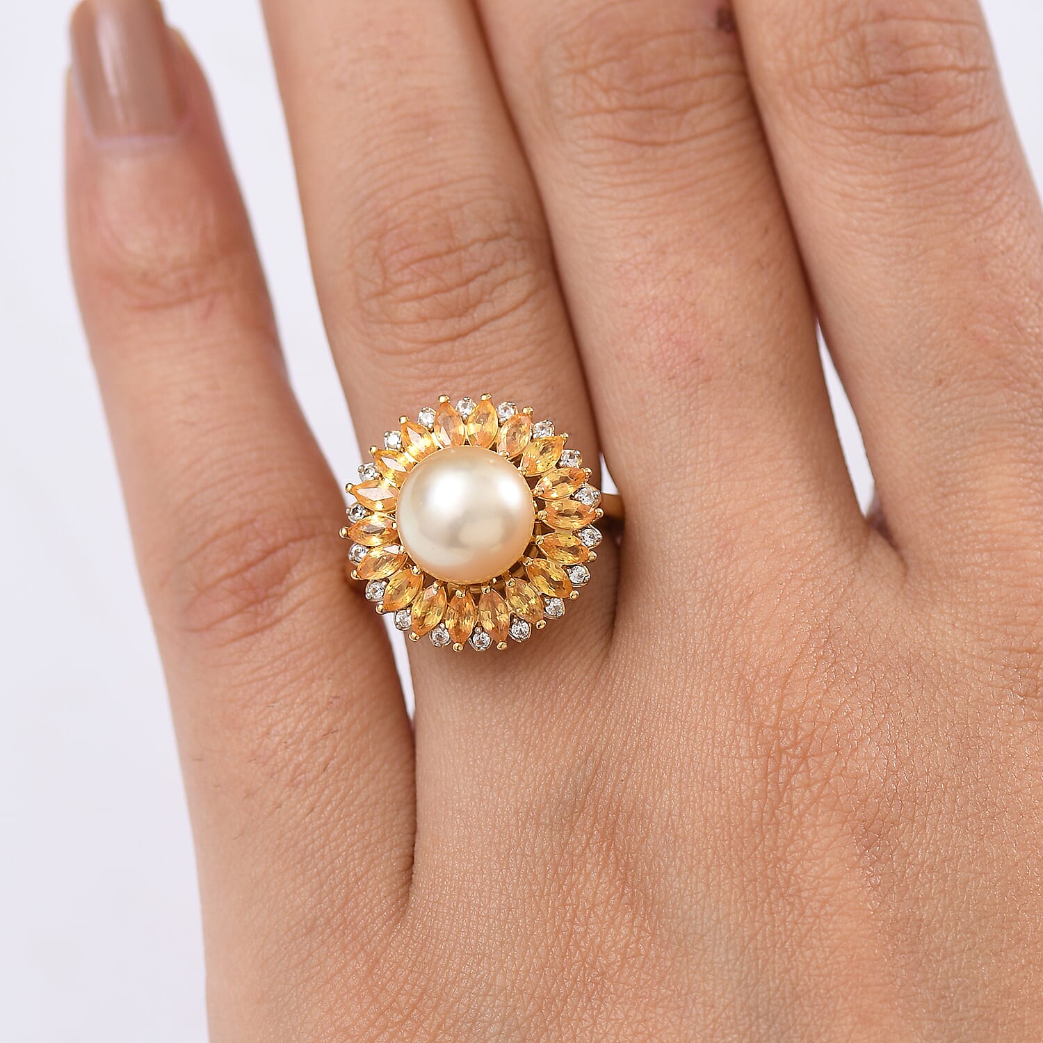 D'Joy Golden South Sea Pearl, Yellow Sapphire &amp; White Zircon Ring in 18K Vermeil Yellow Gold Plated Sterling Silver 8.10 Ct. 8251296 3