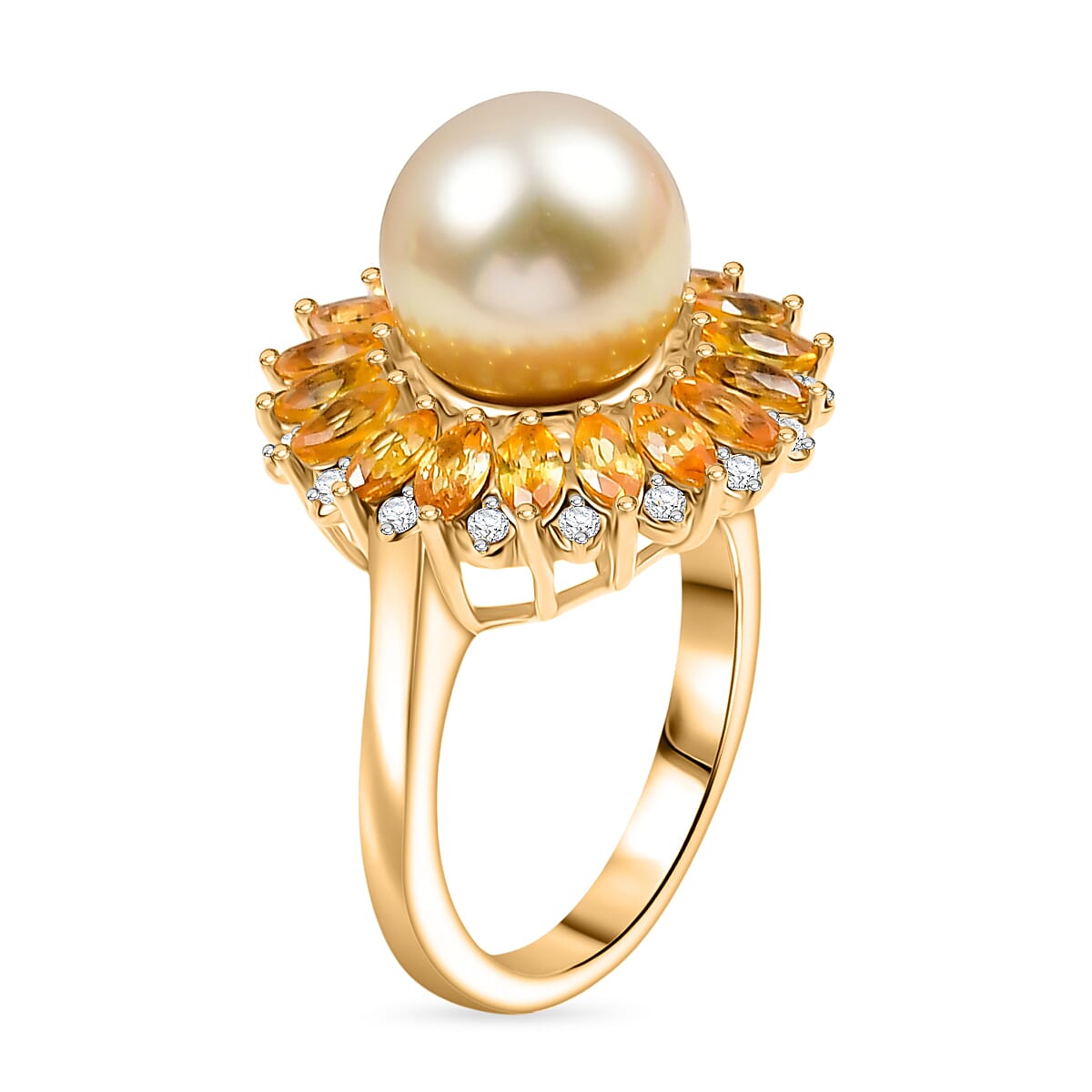 D'Joy Golden South Sea Pearl, Yellow Sapphire &amp; White Zircon Ring in 18K Vermeil Yellow Gold Plated Sterling Silver 8.10 Ct. 8251296 4