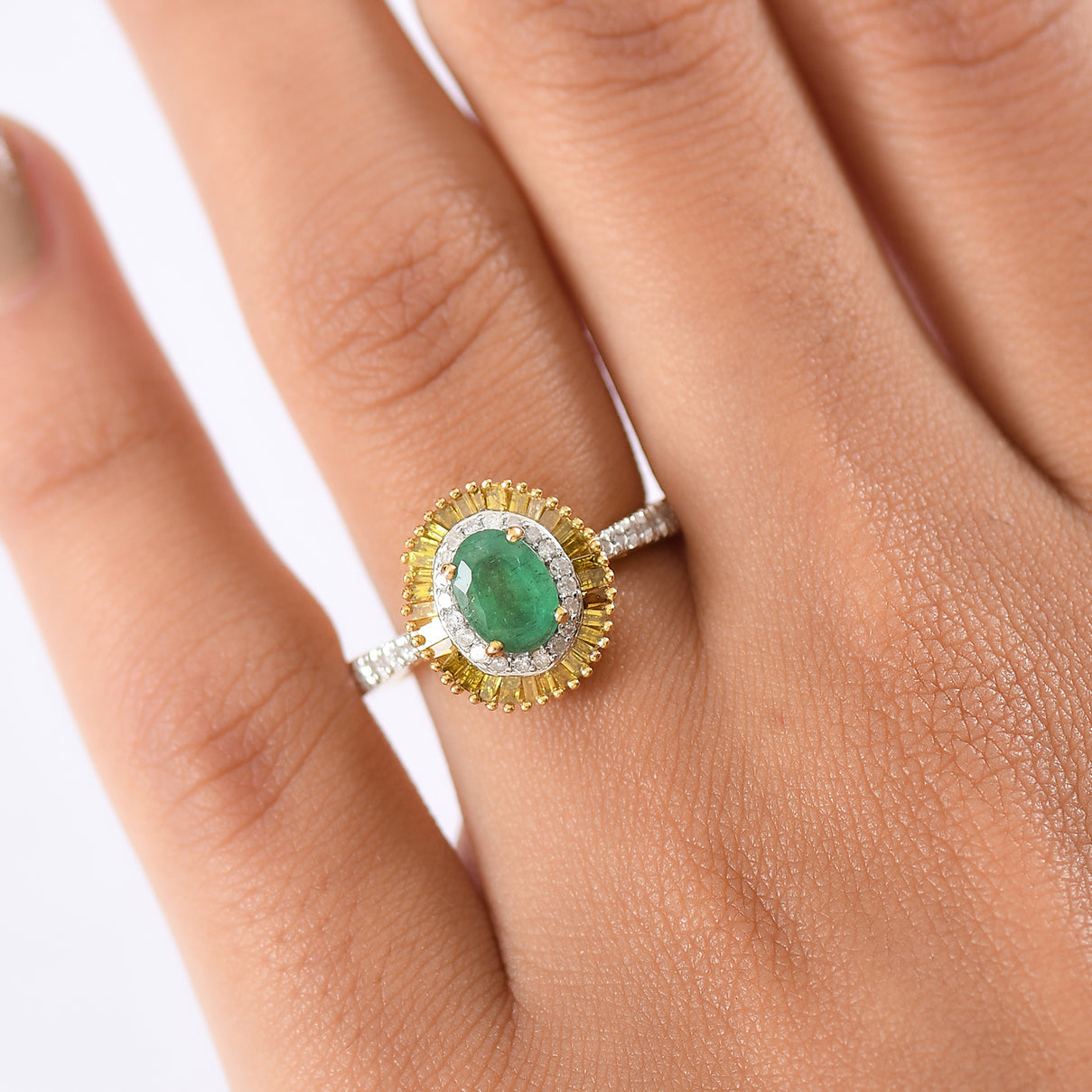 D'Joy Premium Emerald, Yellow Diamond &amp; White Diamond Ring in 18K Vermeil Yellow Gold Plated Sterling Silver 1.14 Ct. 8251400 3