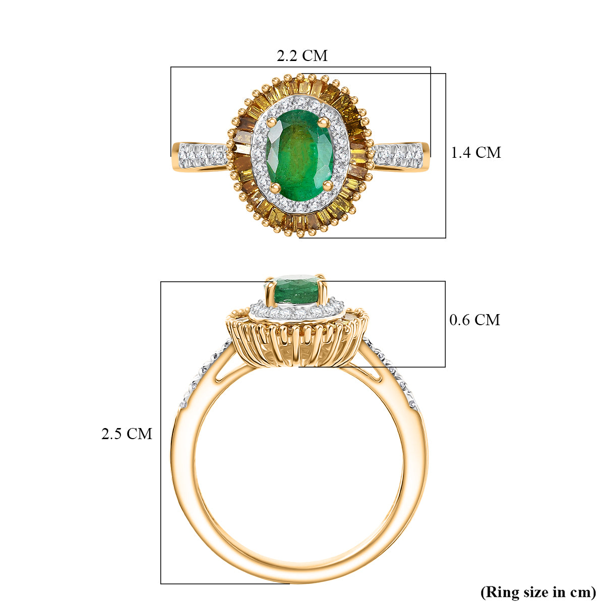 D'Joy Premium Emerald, Yellow Diamond &amp; White Diamond Ring in 18K Vermeil Yellow Gold Plated Sterling Silver 1.14 Ct. 8251400 6