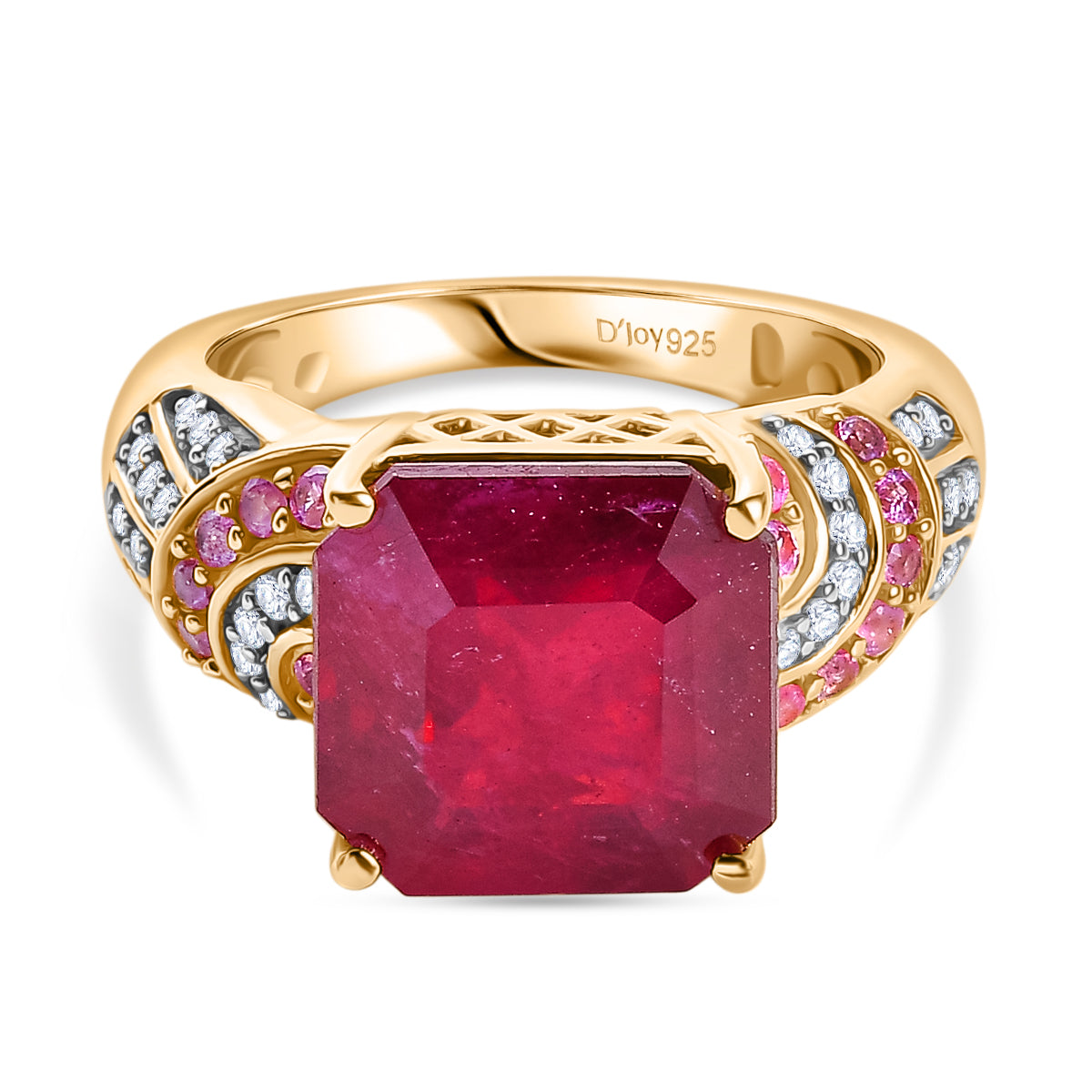 D'Joy 10.48 Ct. Fissure Filled Natural Ruby, Pink Sapphire and White Zircon Ring in 18K Vermeil Yellow Gold Plated Sterling Silver 8251407 0