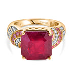 D'Joy Fissure Filled Ruby, Pink Sapphire & White Zircon Ring in 18K Vermeil Yellow Gold Plated Sterling Silver 11.11 Ct._8251407