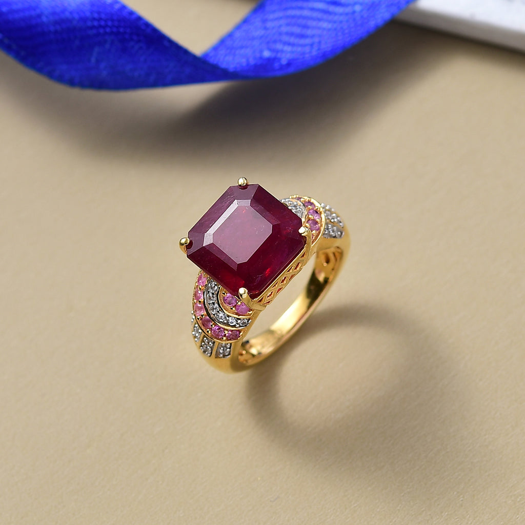 D'Joy Fissure Filled Ruby, Pink Sapphire & White Zircon Ring in 18K Vermeil Yellow Gold Plated Sterling Silver 11.11 Ct._8251407_1