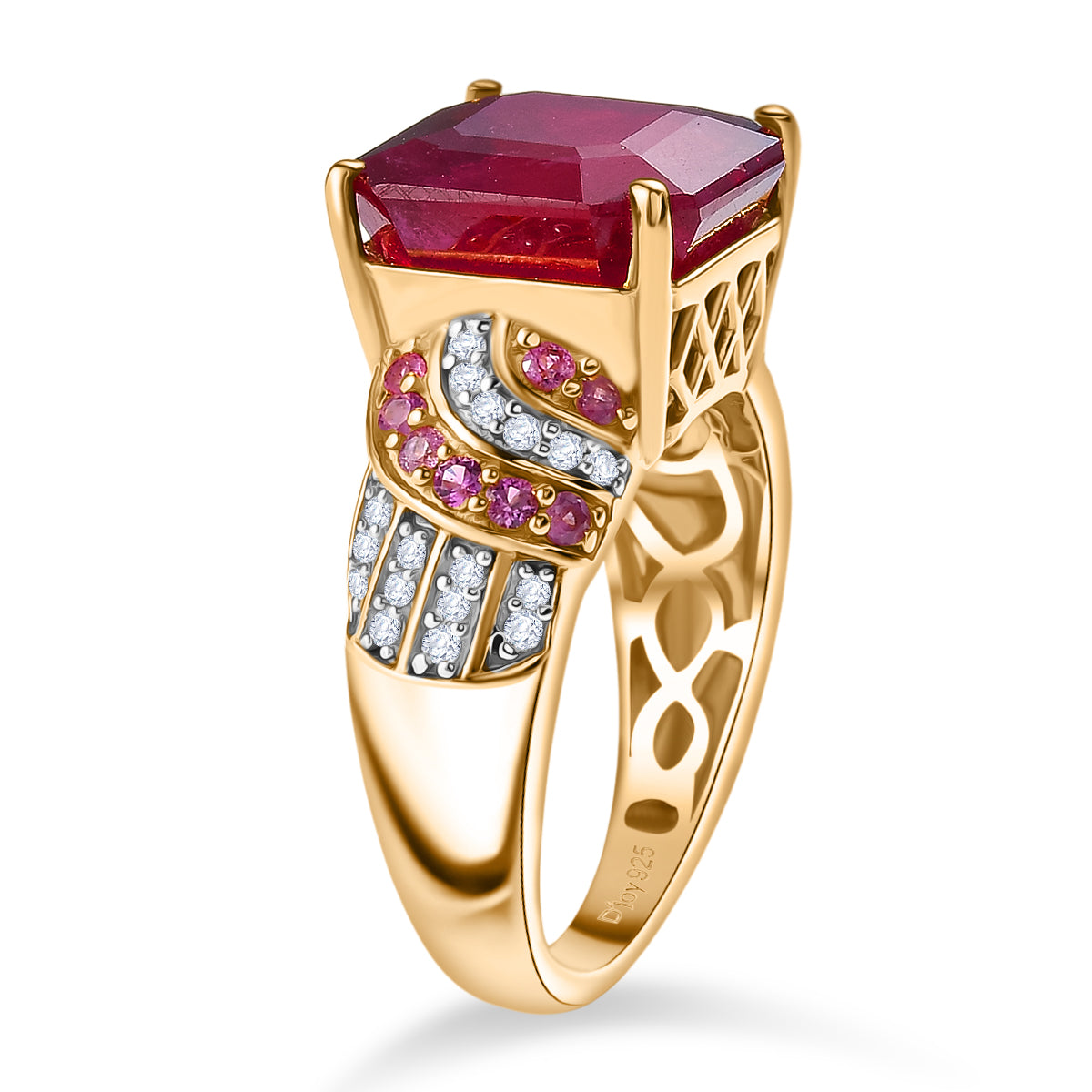 D'Joy 10.48 Ct. Fissure Filled Natural Ruby, Pink Sapphire and White Zircon Ring in 18K Vermeil Yellow Gold Plated Sterling Silver 8251407 4