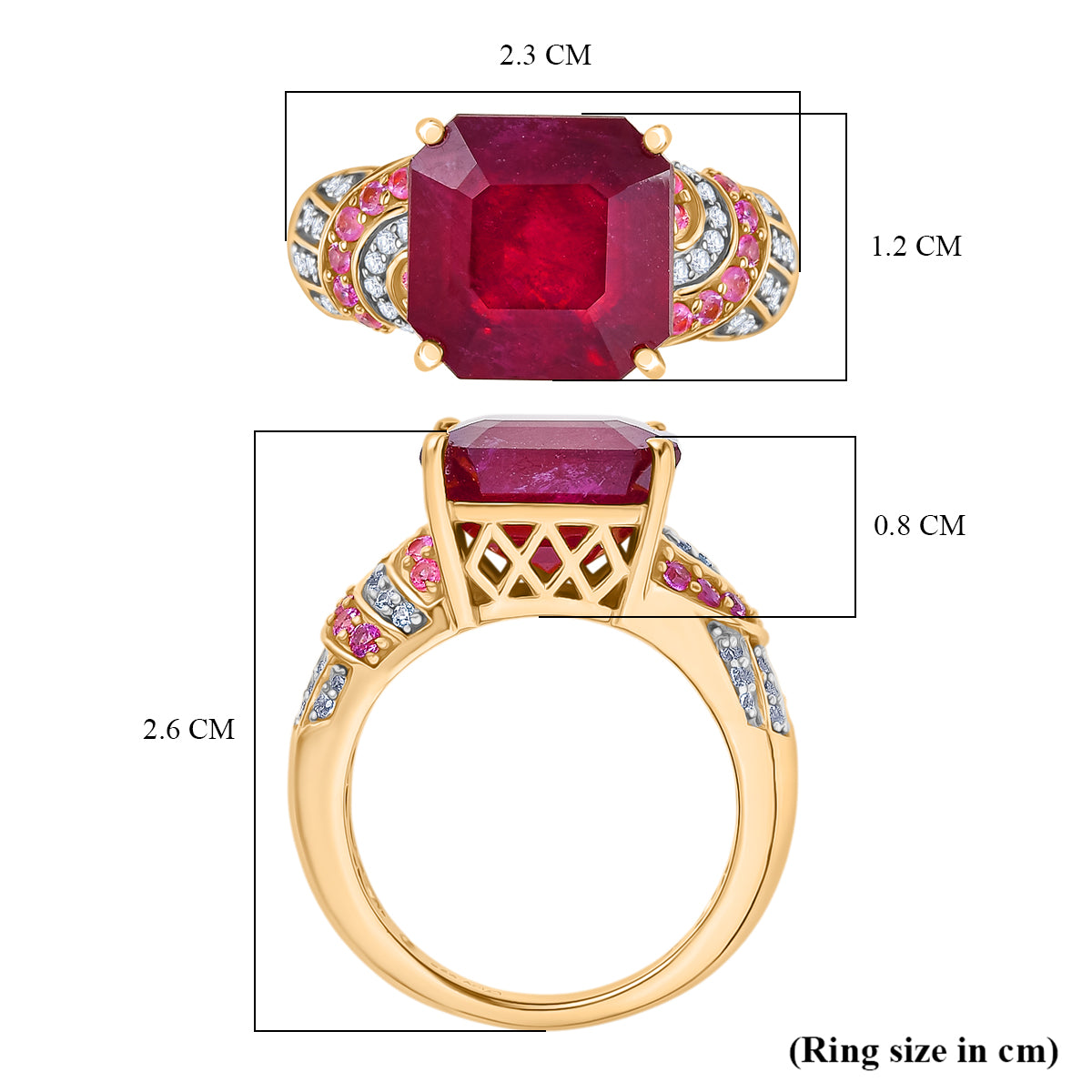 D'Joy 10.48 Ct. Fissure Filled Natural Ruby, Pink Sapphire and White Zircon Ring in 18K Vermeil Yellow Gold Plated Sterling Silver 8251407 6