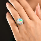 950 Platinum AAA Ethiopian Opal, Natural Emerald & SI-G/H Lab Grown Diamond Halo Ring 6.50 Ct, Platinum Wt. 6.82 Gms_8251415_2