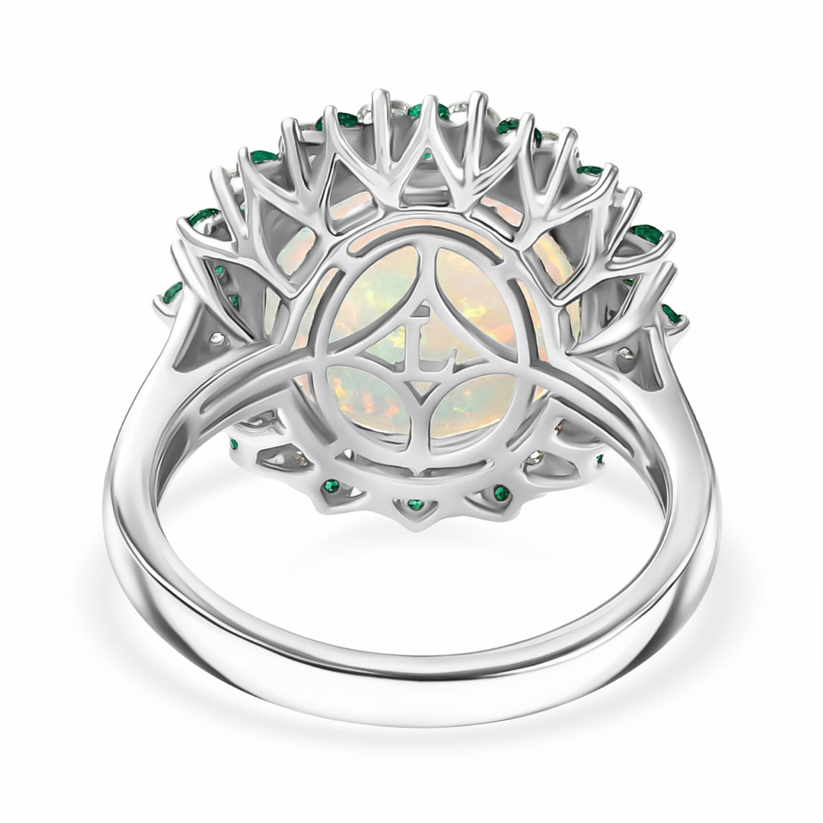 950 Platinum AAA Ethiopian Opal, Natural Emerald &amp; SI-G/H Lab Grown Diamond Halo Ring 6.50 Ct, Platinum Wt. 6.82 Gms V32526777 5