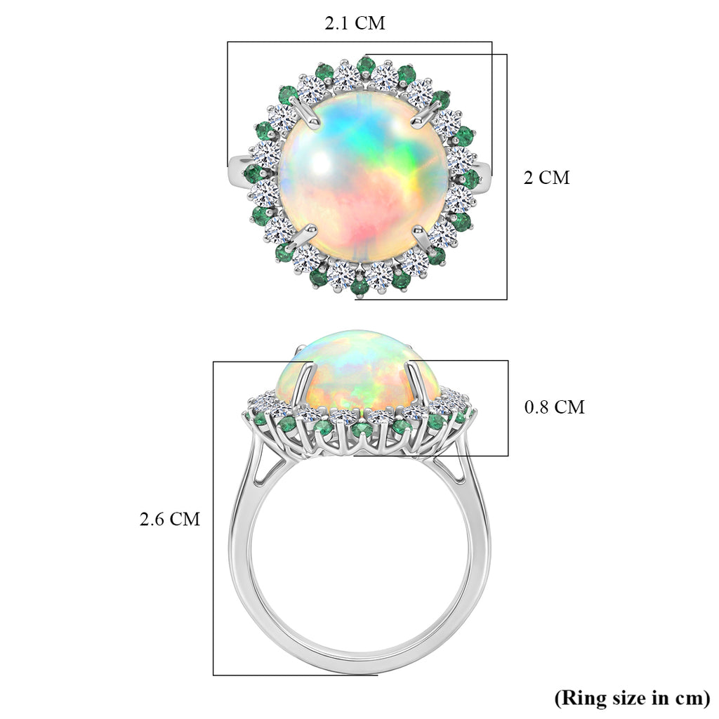 950 Platinum AAA Ethiopian Opal, Natural Emerald & SI-G/H Lab Grown Diamond Halo Ring 6.50 Ct, Platinum Wt. 6.82 Gms_8251415_5