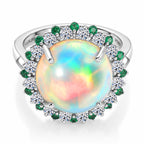 950 Platinum AAA Ethiopian Opal, Natural Emerald & SI-G/H Lab Grown Diamond Halo Ring 6.50 Ct, Platinum Wt. 6.82 Gms_8251415