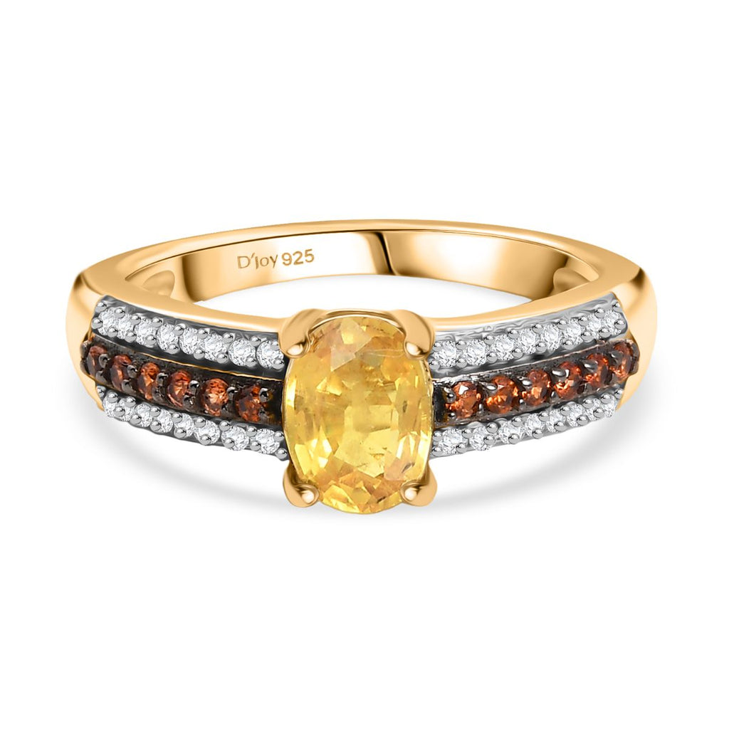 D'Joy Yellow Sapphire, Brown Zircon & White Zircon Ring in 18K Vermeil Yellow Gold Plated Sterling Silver 1.47 Ct._8251427