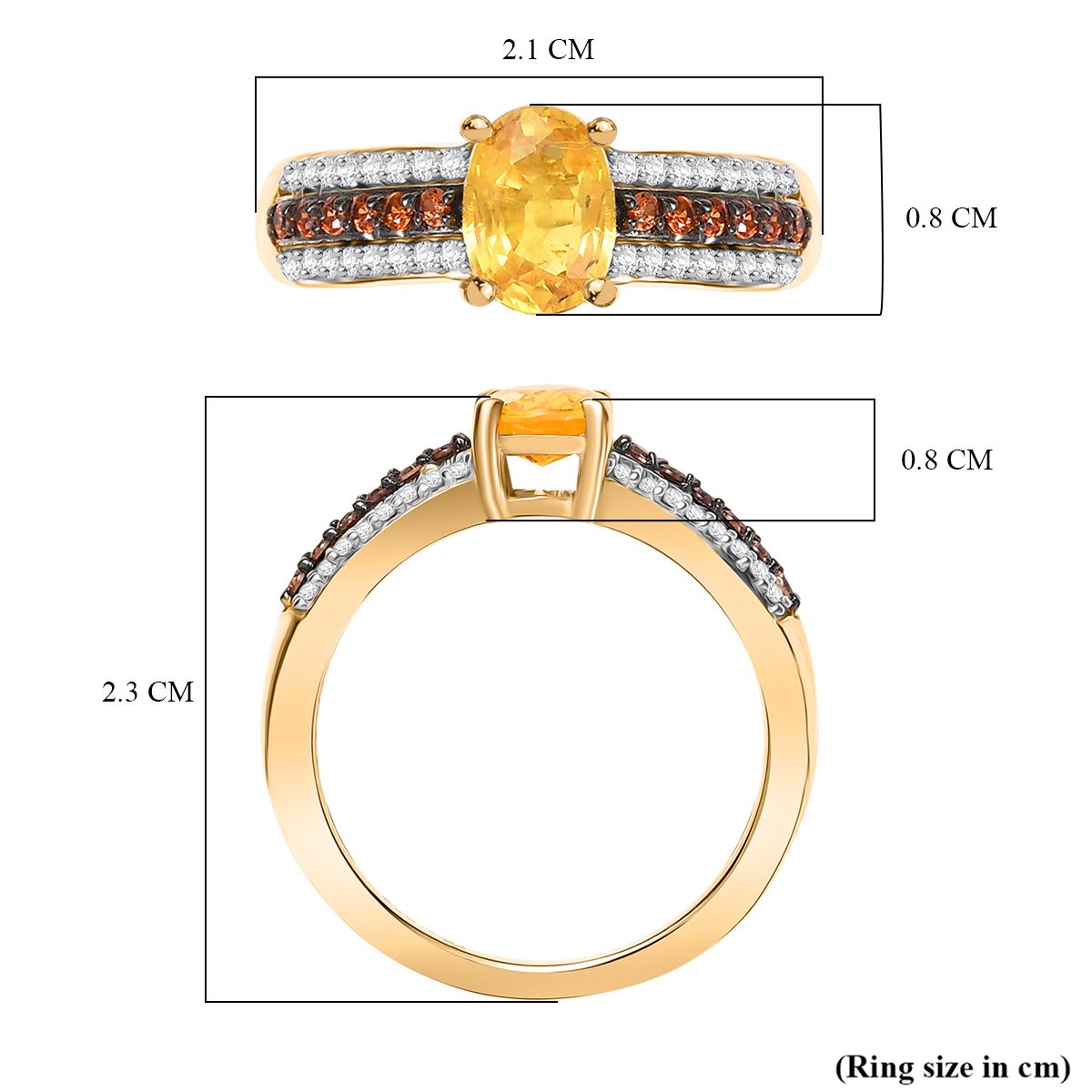 D'Joy Yellow Sapphire, Brown Zircon &amp; White Zircon Ring in 18K Vermeil Yellow Gold Plated Sterling Silver 1.47 Ct. V32514752 6